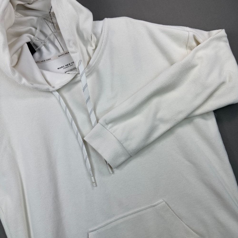 Marc New York Hoodie Mens Medium White Excellent Ribbed Corduroy Pullover Cozy